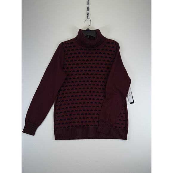 Tribal Sweater Womens Large Burgundy Black Textured Turtleneck Pullover Cotton - Picture 1 of 6